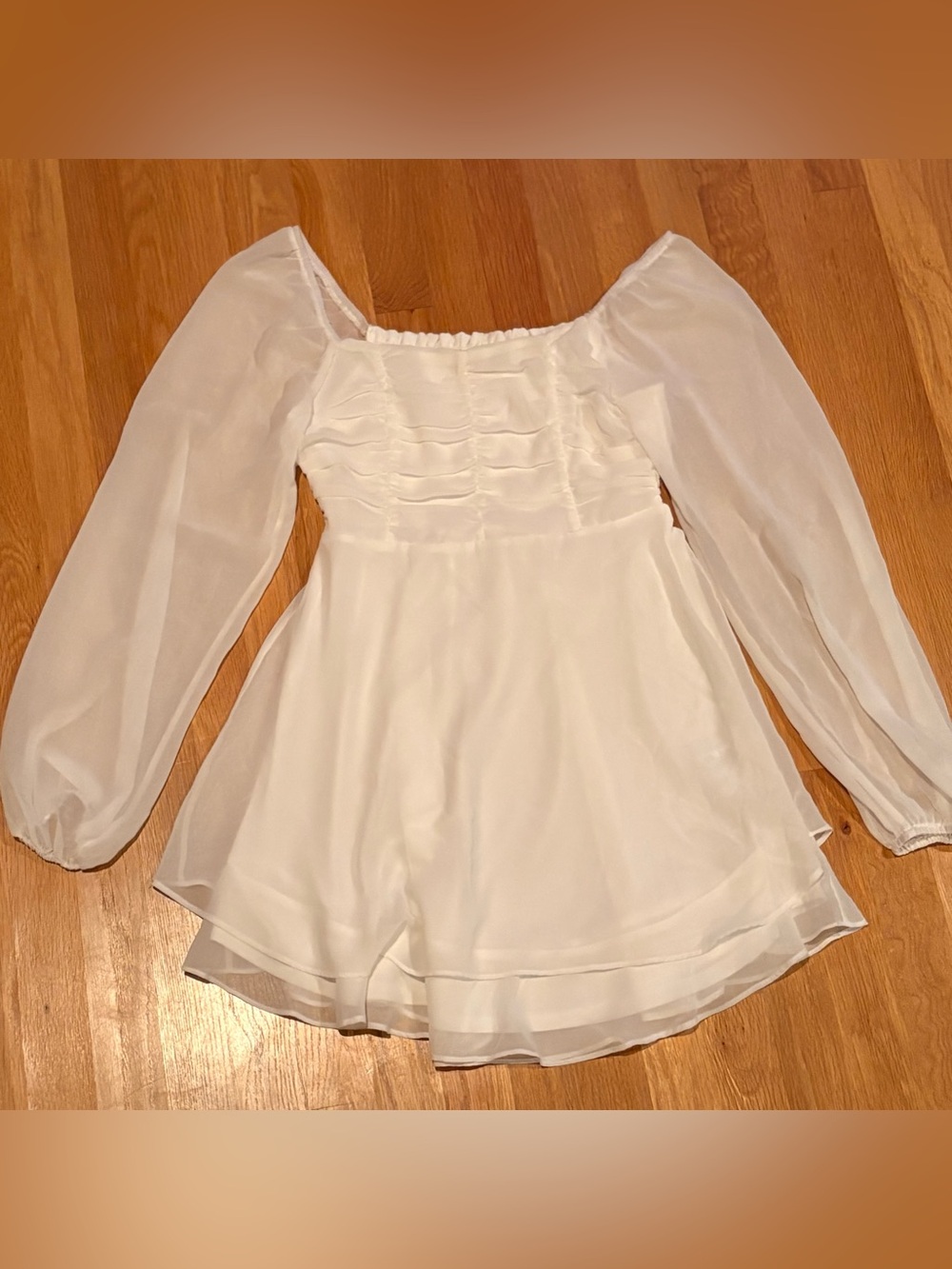 Altar'd State Ivory Sheer Long-Sleeve Mini Dress